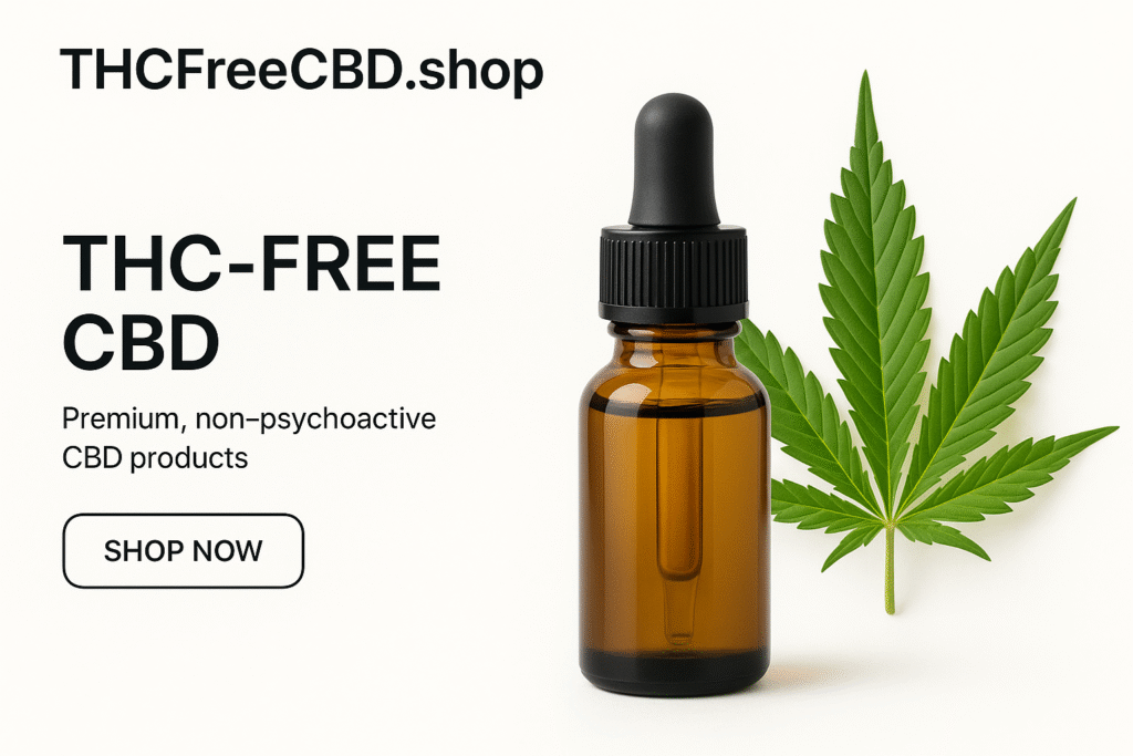 THC Free CBD Dropper Bottle and Hemp leaf shop now button